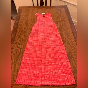 Zara Women’s' Sleeveless Coral-Pink Ribbed Maxi Dress with cutout back